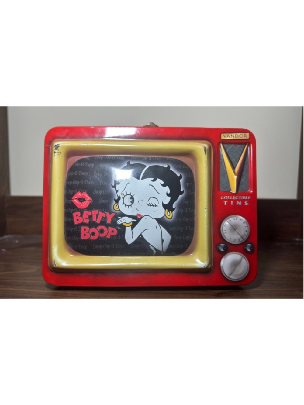 Vandor Betty Boop Collectible Tin TV Storage Box One Size Red Yellow